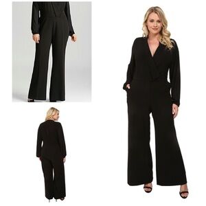 NWT Mynt 1792 Chiffon Sheer-Sleeves Notched Collar Black Jumpsuit 18W​​​​